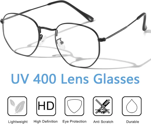 Vista 4 de Lentes hexagonales de metal con bloqueo de luz azul, antifatiga ocular para pantallas digitales, marco ligero para hombres y mujeres