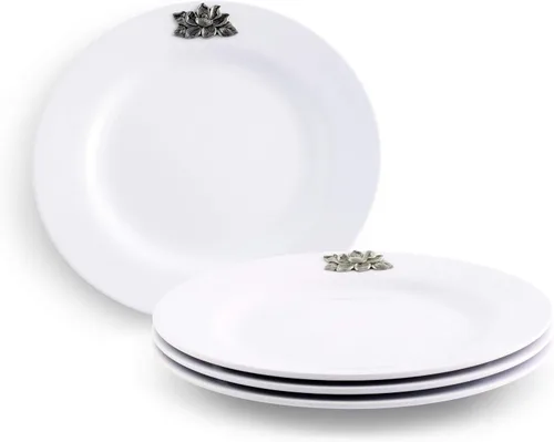 Vista 11 de Arthur Court Abeja de peltre de 4 piezas en plato de melamina pesado y duradero, para uso en interiores y exteriores, fiesta y uso diario, vajilla
