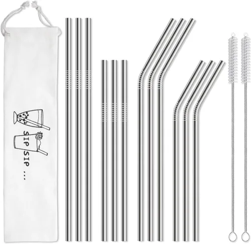 Vista 9 de Hiware Paquete de 12 pajitas de acero inoxidable negras reutilizables con estuche, pajitas de metal para vasos de 30 y 20 onzas, aptas