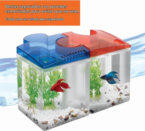 Vista 4 de Aqueon Betta Puzzle - Kit de tanque de peces de acuario, azul, medio galón