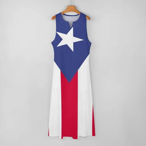 Vista 6 de Vestido largo con bandera de Puerto Rico para mujer, vestido suelto casual de verano, vestido largo de manga corta para niñas, faldas de moda