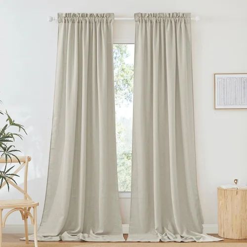 Vista 25 de RYB HOME - Cortinas de lino texturizado semitranslúcidas, privacidad media, filtro de luz, decoración de ventana para dormitorio/baño/sala de estar