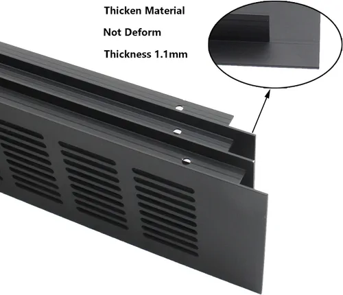 Vista 5 de 2 fundas para ventilación de aire, rejilla de ventilación de aleación de aluminio negro rectangular con listones de metal para armario, estufa