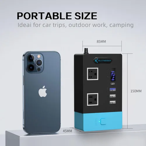 Vista 2 de Inversores de corriente de 300 W, convertidor de 12 V CC a 110 V CA para vehículos, 2 salidas de CA, 1 USB 2.4 A, 1 USB-C de 25 W, 2 adaptadores