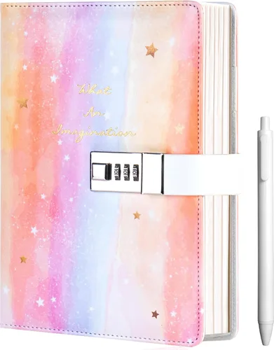 Vista 10 de CAGIE Diary with Lock for Girls Age 8-12,Birthday Gifts for 9 10 11 12 Year Old Girls, Tie Dye Design 192 Pages Diary with Pen, 5.7 x 8.5 Inch