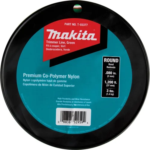 Vista 2 de Makita T-03377 Línea de recortadora redonda, 0.080 pulgadas, verde, 1,200 pies, 3 libras.