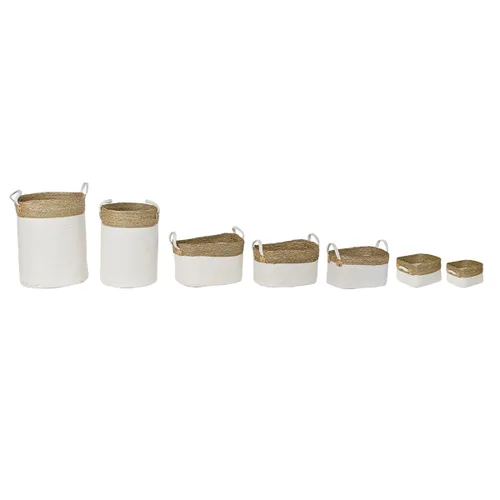 Vista 3 de Juego de Cestas DKD Home Decor Blanco Marrón Fibra natural 41 x 41 x 52,5 cm