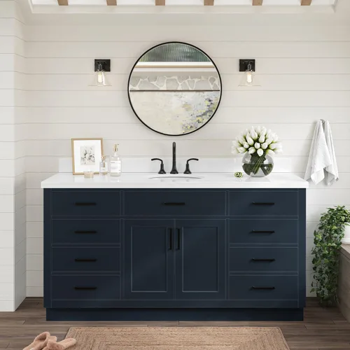 Vista 91 de ARIEL Hepburn - Tocador de baño de 30 pulgadas con fregadero, madera maciza, encimera y protector contra salpicaduras de cuarzo blanco puro de 1.5