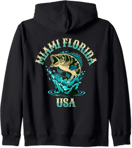 Vista 2 de Miami Florida USA Fishing Design on Front and Back Zip Hoodie