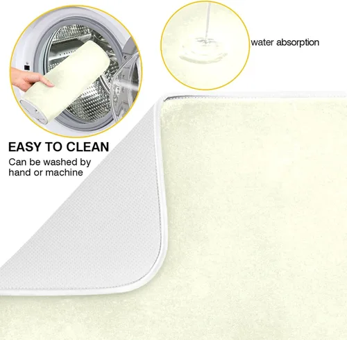 Vista 2 de Tapete de secado de platos pequeño beige XL para platos, accesorios de cocina, mostrador de microfibra, escurridor de platos, resistente al calor