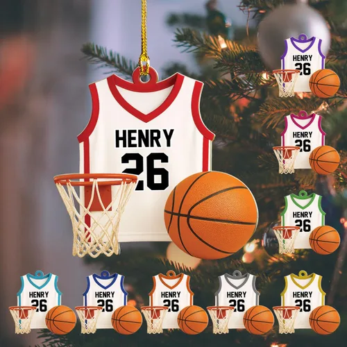Vista 14 de Adorno Personalizado de Baloncesto 2025 - Adorno de Jugador de Baloncesto - Adornos de Árbol de Navidad de Baloncesto - Regalos de Jugador de Bkb 5