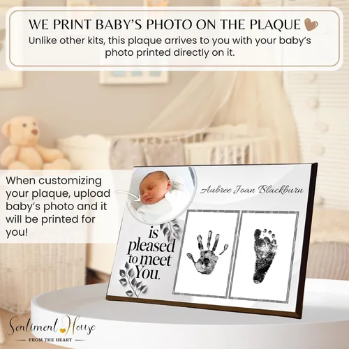 Vista 3 de Kit de manos y huellas sin tinta, placa de recuerdo de bebé y regalos de baby shower, ideal como regalo de mamá, marcos de fotos para guardería, kit