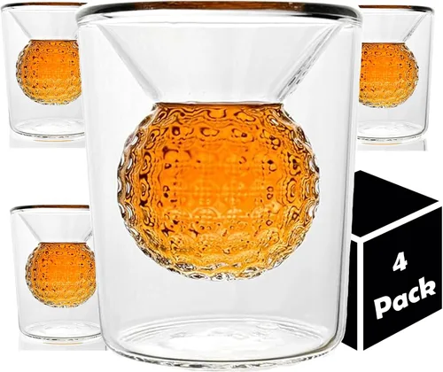 Vista 10 de Juego de vasos de chupito Quantum Lux con forma de bola de golf - 2 oz de vidrio borosilicato de doble pared, diseño de bola de golf hecho a mano