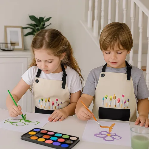 Vista 4 de Paquete de 2 delantales de artista para pintar, delantal ajustable impermeable de jardinería, lindo delantal de pintura para niños y niñas