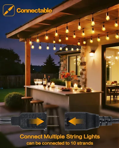 Vista 8 de Luces de Cadena para Exteriores, LED Súper Brillantes - 96 PIES 30 Bombillas S14 (2 de Repuesto), IP65 Resistente al Agua, Grado Comercial e