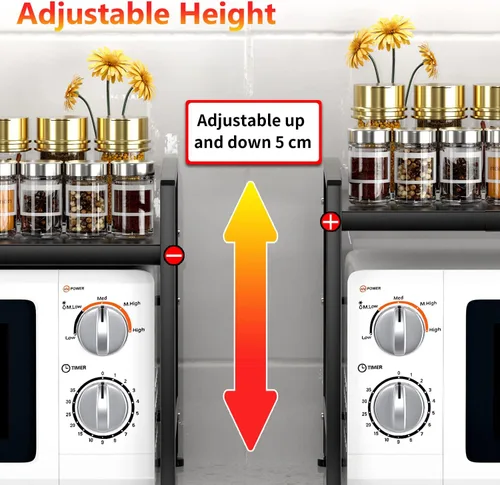 Vista 5 de YIUKEA Estante extensible para horno de microondas, estante ajustable para encimera de cocina, soporte de microondas de 2 niveles