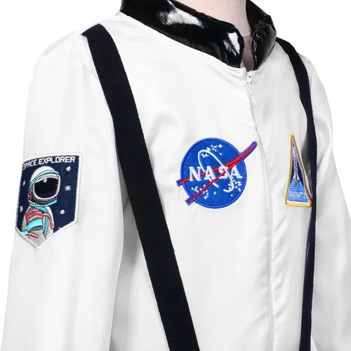 Vista 5 de DreamJ Disfraz de astronauta para adultos, niños y hombres, traje espacial para niños pequeños, traje de vuelo espacial para Halloween, disfraz