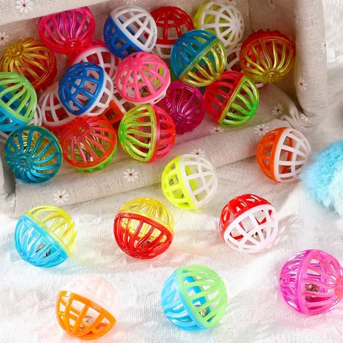 Vista 8 de Silkfly 30 bolas de juguete para gatos con campanas, bolas de plástico para cascabeles para gatitos, juguetes interactivos de persecución