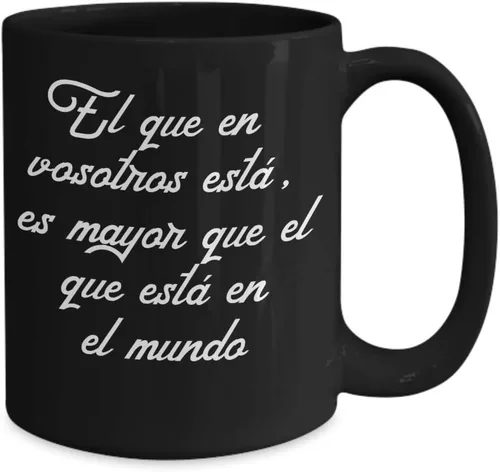 Vista 2 de Regalos cristianas católicas de tasa negra para cafe con versículos de la biblia en espanol greater