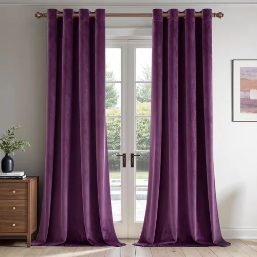 Vista 26 de EMEMA Cortinas de terciopelo negro, 2 paneles de 40 x 63 pulgadas de largo, bolsillo trasero para barra