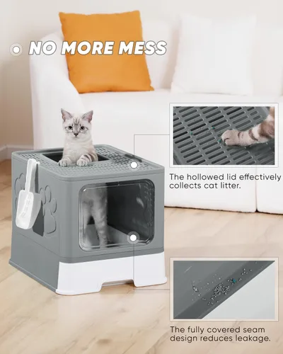 Vista 5 de Caja de Arena Cerrada para Gatos, Caja de Arena Grande para Gatos Grandes, Cajas de Arena Cubiertas para Gatitos con Tapa, Recinto de Caja