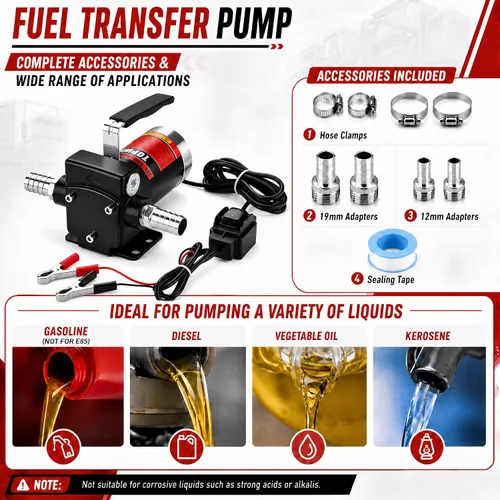 Vista 6 de TOPWAY Bomba de combustible de gasolina de 12 V CC, bomba de transferencia de aceite autocebante de 3.7 GPM con mango, bombeo reversible, protección