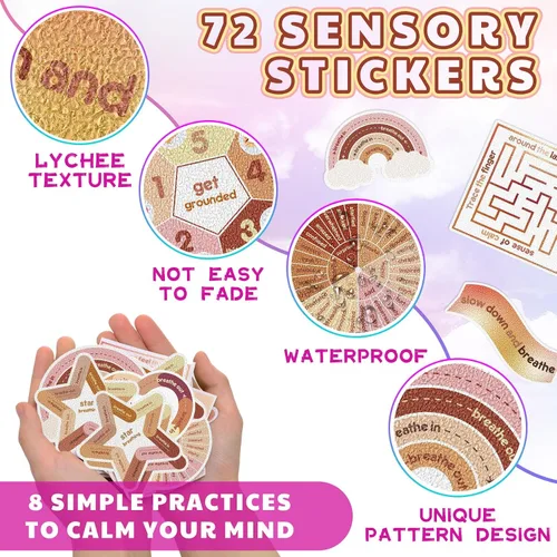 Vista 3 de Libima 72 Piezas de Calcomanías Sensoriales para la Ansiedad, Calcomanías Texturizadas, Calcomanías para Jugar, Calcomanías de Atención Plena