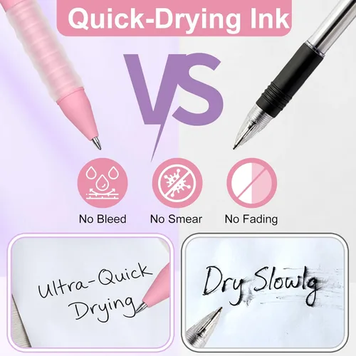 Vista 2 de Drawdart Cute Gel Pens, 0.7mm Black Ink, Smooth Writing, Soft Grip, 12 Pack Retractable Pens with Metal Clip, Ergonomic Silicone Grip, for