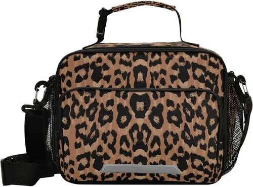 Vista 14 de Fiambrera aislada, suave, bolsa de almuerzo con estampado de leopardo para oficina, trabajo, escuela, picnic, playa