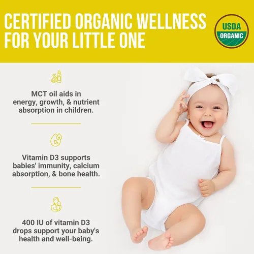 Vista 4 de Vegano orgánico 400IU, vitamina D3, 60 gotas – Gota para bebés y niños pequeños USDA orgánico, sin OMG, a base de plantas, sin aditivos ni