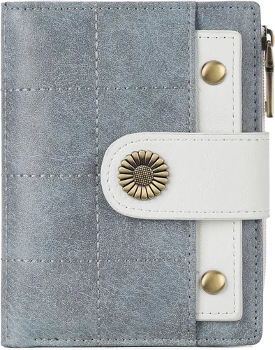 Vista 9 de SENDEFN - Carteras pequeñas para mujer, cartera compacta con bloqueo RFID, de cuero, plegable, con bolsillo para monedas y cierre, A-baby Azul