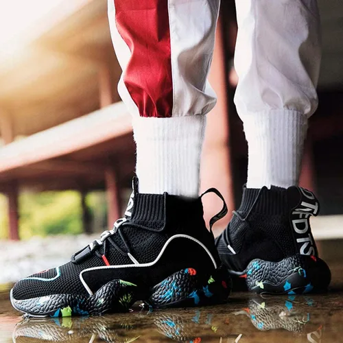 Vista 4 de CHUXUE Zapatillas deportivas de baloncesto para hombre, zapatillas deportivas antideslizantes de alta parte superior para hombre, zapatillas
