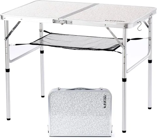 Vista 11 de YUFIFAIRY Mesa de campamento plegable pequeña, 24 pulgadas de largo x 16 pulgadas de ancho con patas de altura ajustable, todo negro