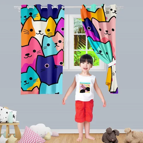 Vista 4 de Cortinas de Gato - Lindas Cortinas Opacas de Gato para Habitación de Niños Decoración Kawaii para Dormitorio de Niñas, 2 Paneles, 82 x 63 pulgadas