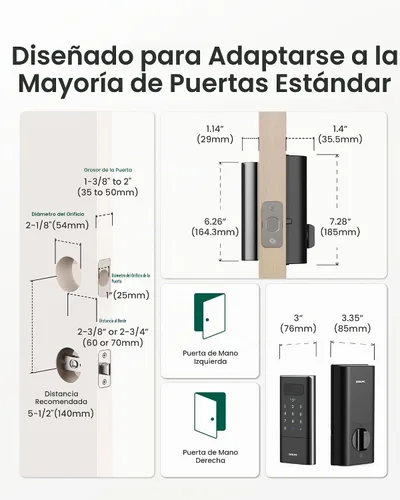 Vista 6 de DESLOC Cerradura inteligente de la vena de palma, cerrojo recargable del Negro mate