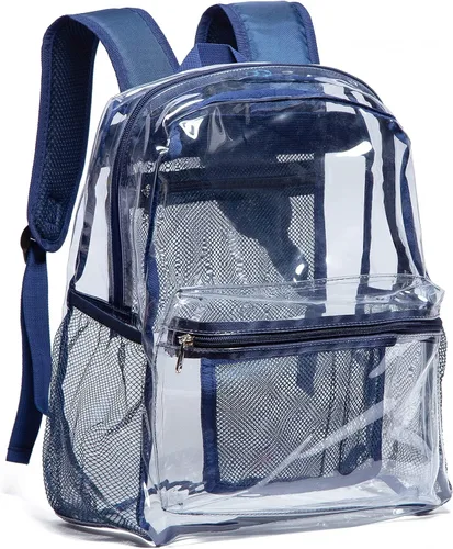 Vista 9 de Vorspack Mochila transparente para escuela, bolsa transparente resistente Negro