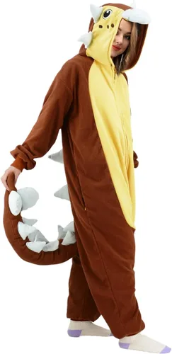 Vista 5 de Adult Ankylosaurus Onesie Pajamas Dinosaur Animal Cosplay Cartoon Costume Christmas Halloween Jumpsuit for Women Men