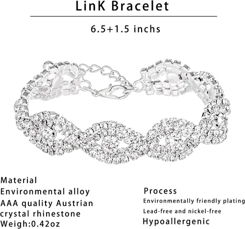 Vista 5 de Juego de 34 piezas de joyería de boda para mujeres y niñas disfraz de noche joyería brillante con diamantes de imitación corona de lágrima collar