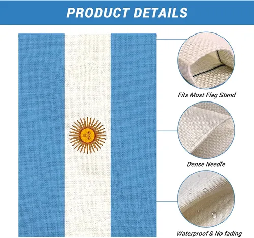 Vista 4 de Banderas de jardín de Argentina Bandera argentina pequeña de 12x18 pulgadas de arpillera de doble cara para decoración al aire libre de patio