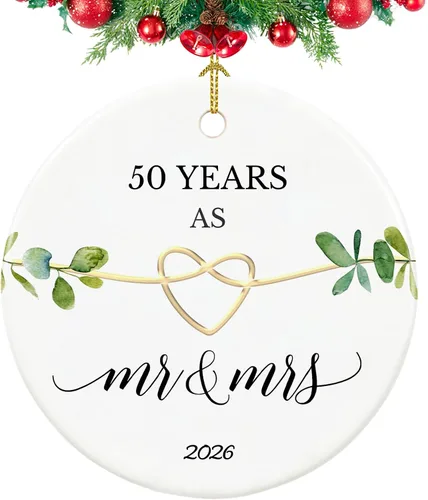 Vista 26 de Adorno de primer aniversario, regalos para el primer aniversario, regalos de boda de primer año para pareja, ella, él, adorno de cerámica de 2.9