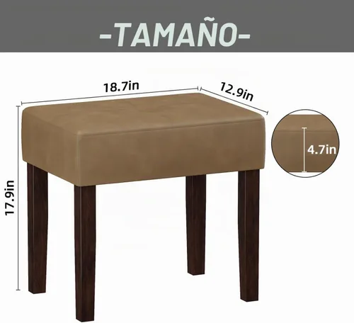 Vista 3 de EOSVALO Taburete de tocador de cuero, banco otomano rectangular de 18.7 pulgadas de ancho para sala de maquillaje, silla de tocador con patas