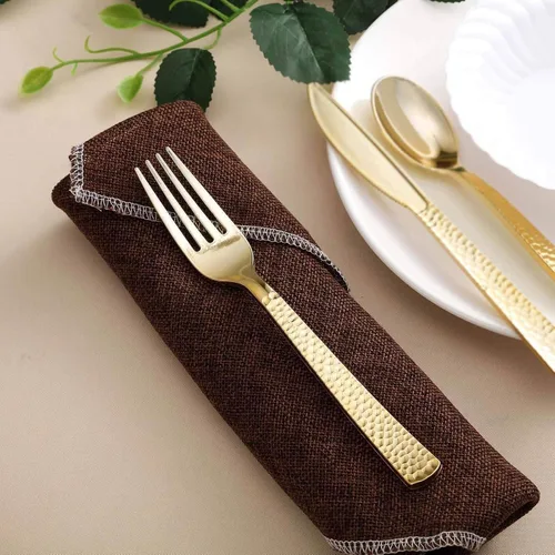 Vista 2 de Efavormart - Juego de 24 tenedores desechables de plástico color oro rosa, cubiertos resistentes de 7 pulgadas con elegante diseño martillado
