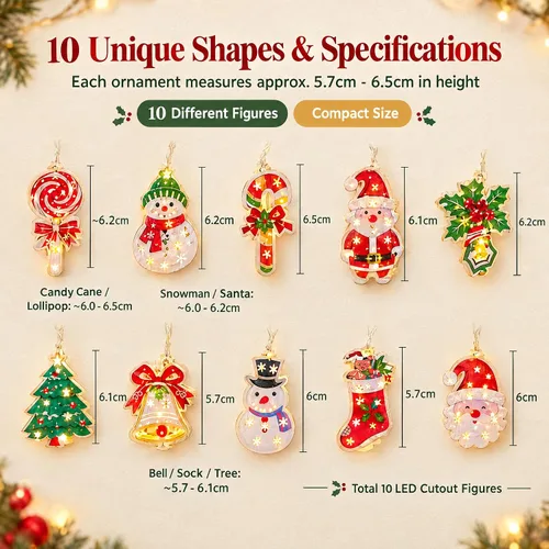 Vista 5 de Guirnalda de 10 luces LED para decoración de árbol de Navidad, Papá Noel, bastón de caramelo, muñeco de nieve, funciona con pilas, para dormitorio