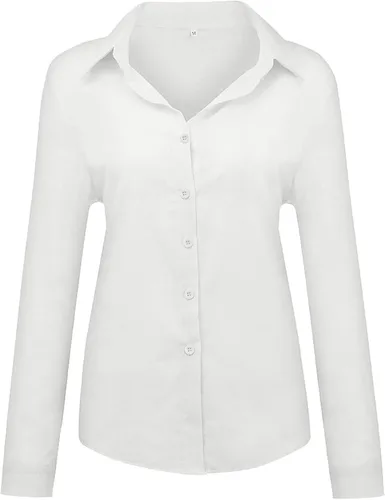 Vista 4 de Janepam Camisa de algodón y lino para mujer, manga larga, lisagráfica, mariposa, mapa de estrellas, rosa, pájaro, blusa suelta con botones