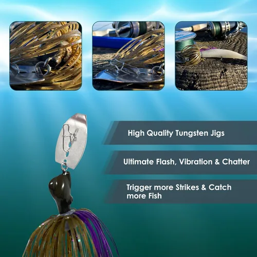 Vista 4 de Reaction Tackle Cabezales de plantilla de hoja rompedora de tungsteno para pesca, paquete de 2 plantillas de pesca para lubinas grandes y pequeñas