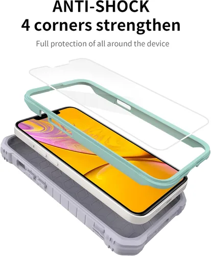Vista 2 de Funda para Apple iPhone 13 (no iPhone 13 Pro), protección de grado militar a prueba de golpes con protector de pantalla HD de vidrio templado