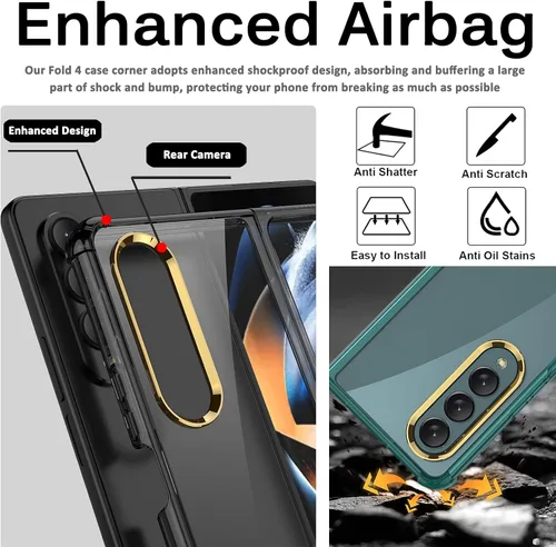 Vista 5 de Miimall Funda para Samsung Galaxy Z Fold 4 con protector de pantalla, carcasa protectora completa ultra fina, suave, a prueba de golpes, protector