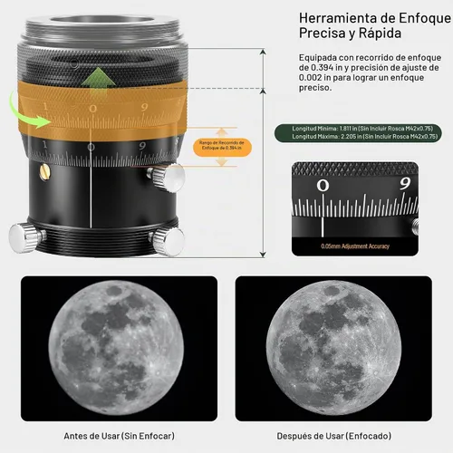 Vista 3 de Astromania Enfoque para telescopio, enfoque helicoidal doble de 1.25" para 1.25" - Orientación fija