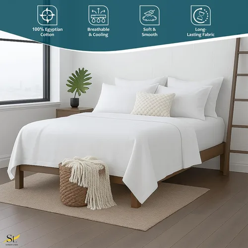 Vista 2 de Shreem Linen Juego de sábanas tamaño individual de 6 piezas, sábanas 100% algodón egipcio, ropa de cama de lujo de hotel, bolsillo profundo de 18