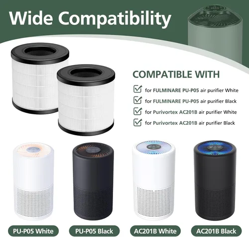 Vista 2 de Paquete de 4 filtros de repuesto HEPA PU-P05/AC201B compatibles con purificadores de aire FULMINARE PU-P05 y purificadores de aire Purivortex